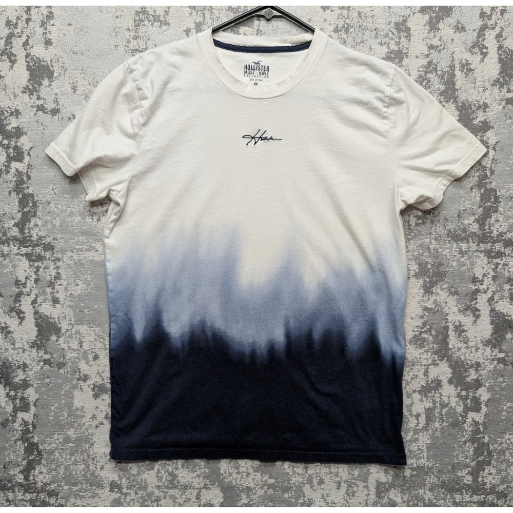 Hollister T-Shirt Men's Medium White Navy Cotton Ombre Must-Have Soft  Chest 38"